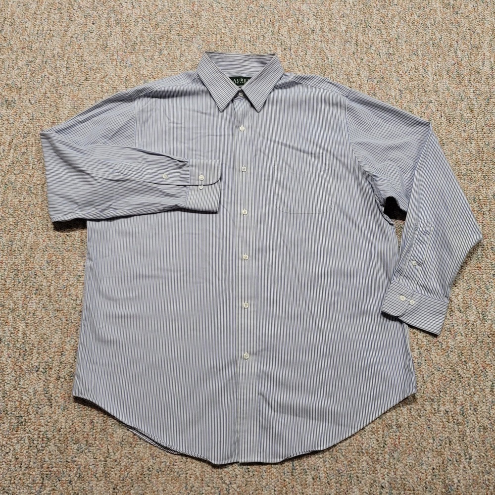 Lauren Ralph Lauren Shirt Mens 17 34/35 Blue Striped Classic Fit Non Iron Preppy